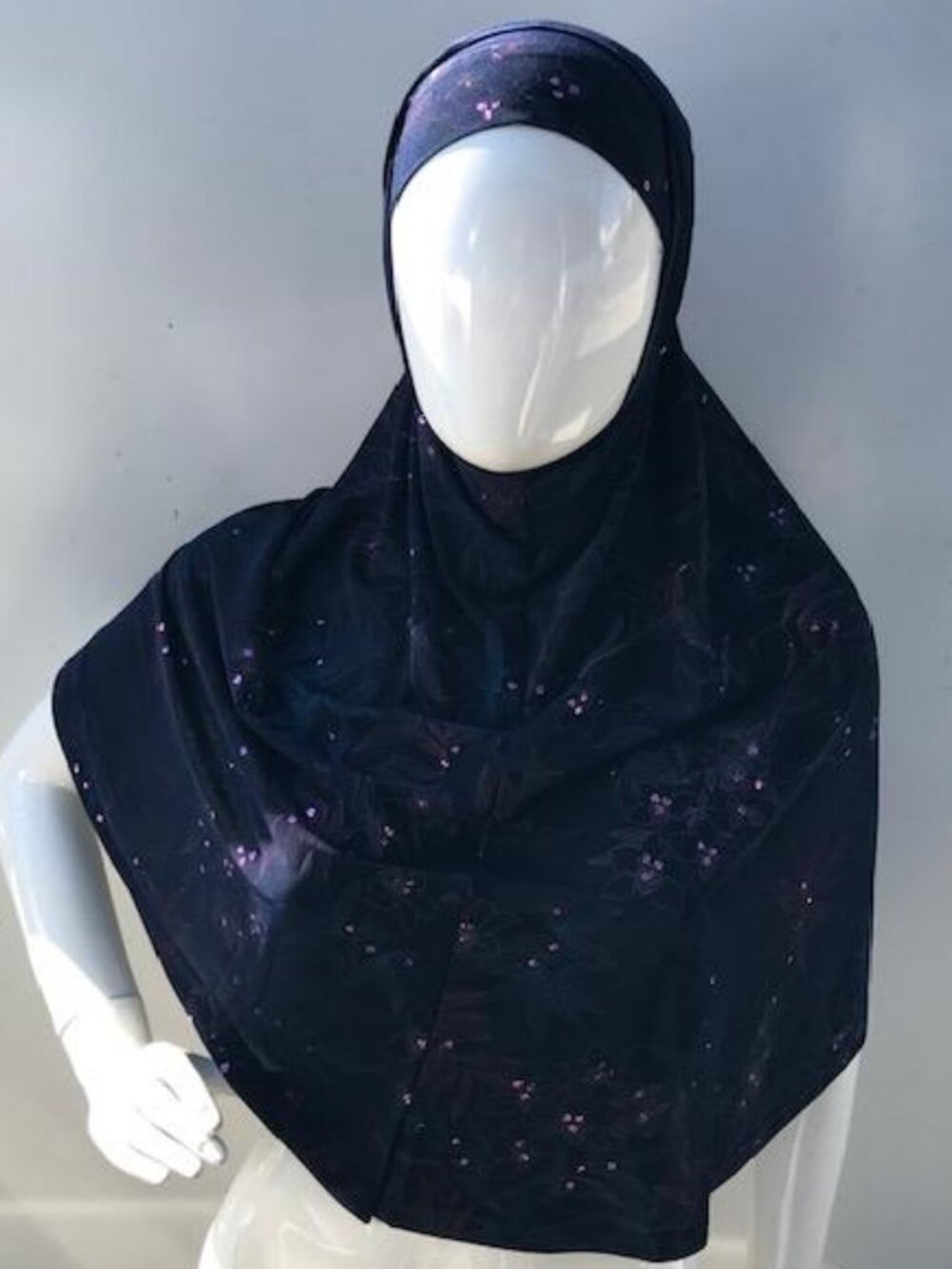 Black with Purple Design 2 Piece Adult Long Instant Hijab